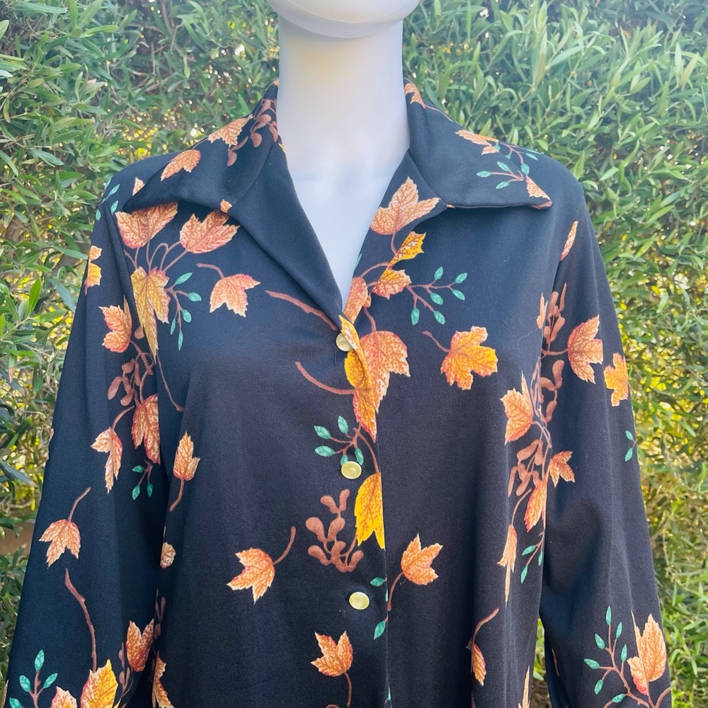 Vintage Polyester Button Down With Maple Leaves - image 2